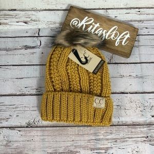 Kids CC‎ Beanie Lined Hat Cable Knit with Pom